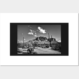 Superstition Mountain In Black And White Posters and Art